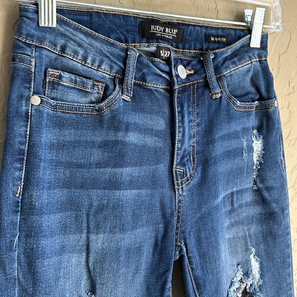 Judy Blues‎ skinny fit animal print distressed jeans size 5/27 - Picture 2 of 5